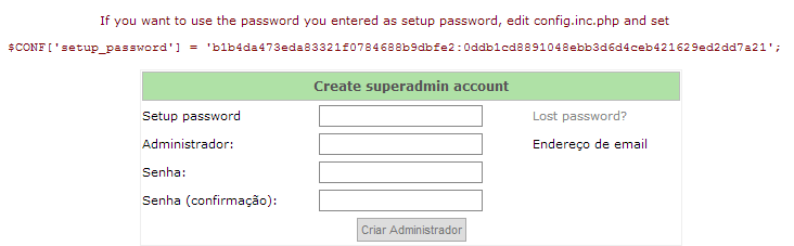 Chave de configuração do PostfixAdm (use a sua chave, esta é apenas um exemplo)